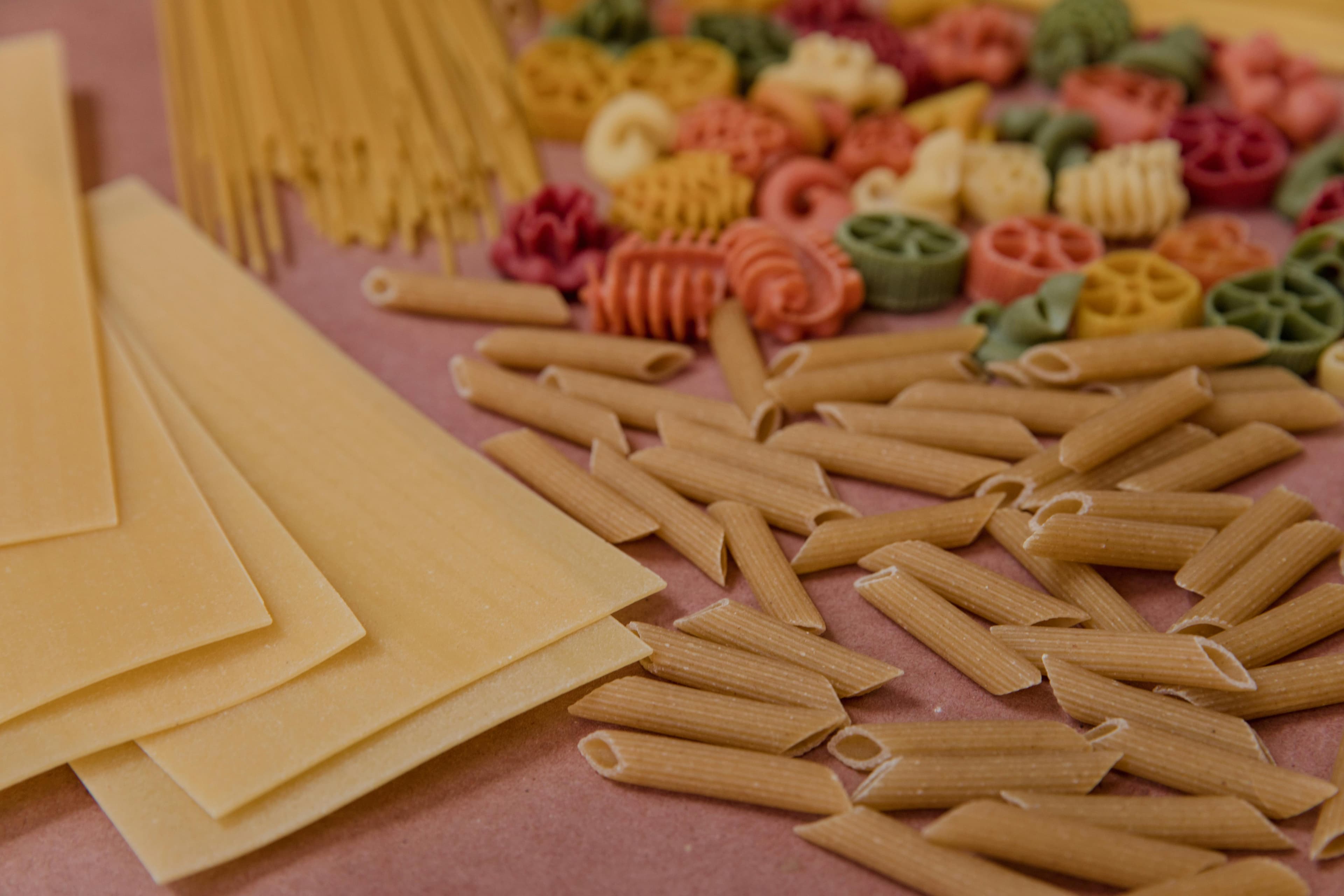 Different types of dried pasta